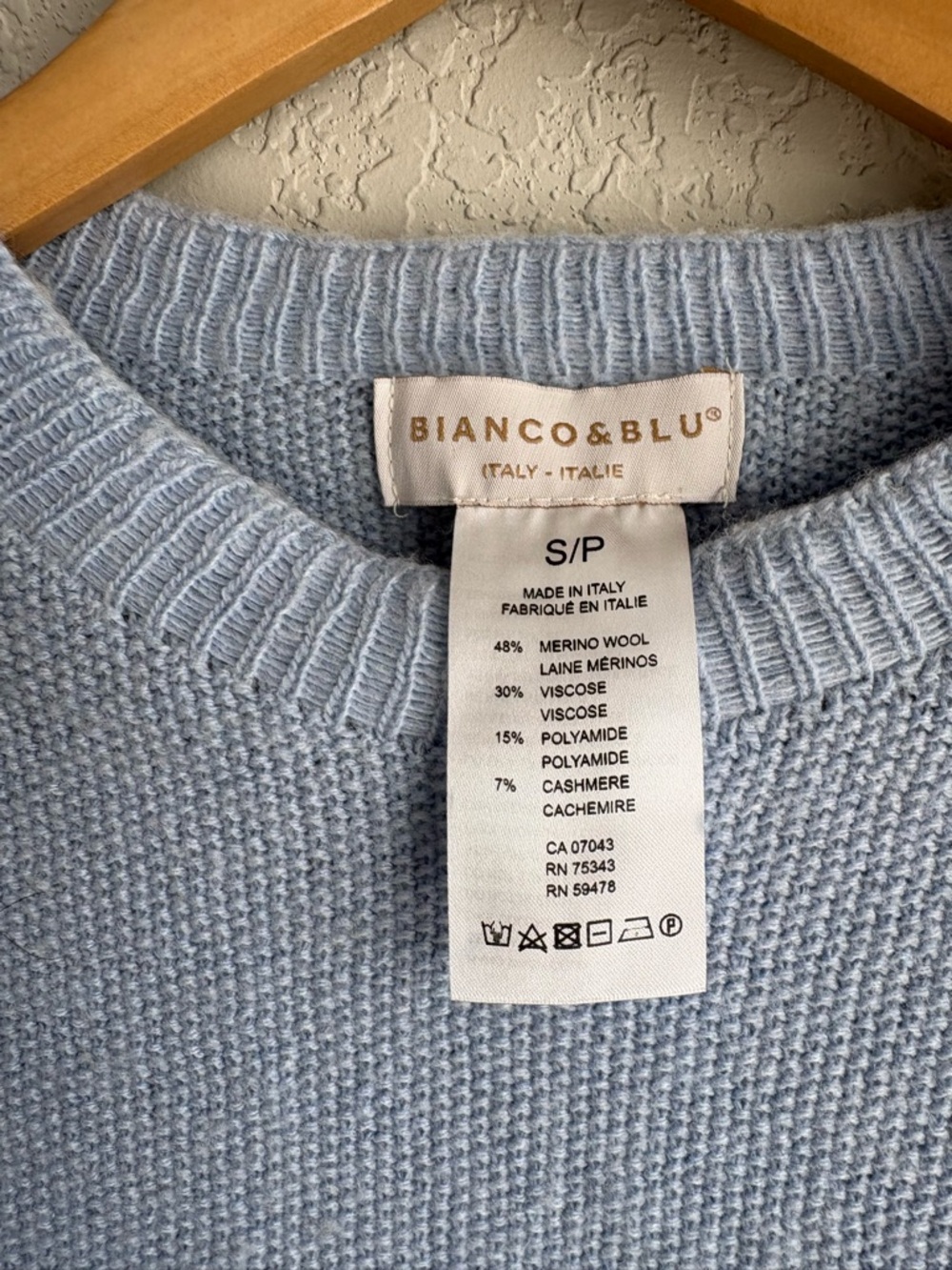 Bianco & Blu Italy Blue Short Sleeve Sweater Small Merino Wool Cashmere Knit Top - Picture 6 of 6